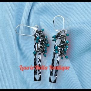 Silver Arrow with Tiny Turquoise Earrings